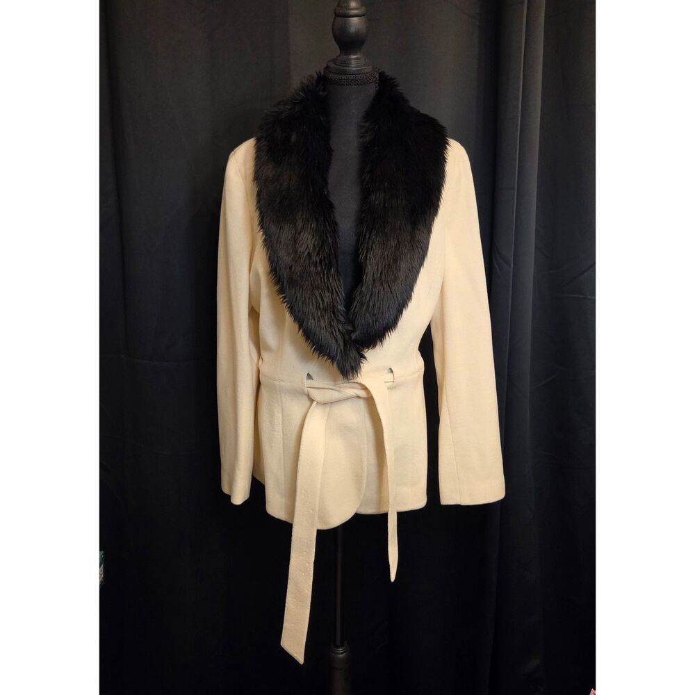 Diva by Dana Buchman Wool Blend Faux Fur Collar Belted Wrap Jacket - Size XL